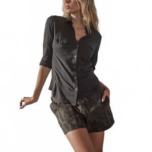 NEW JAMES PERSE sheer slub side panel shirt in carbon